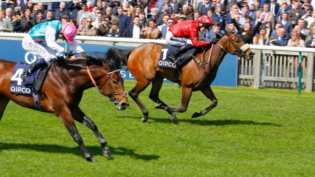 Mabs Cross (red): closes on Equilateral to win the Palace House Stakes