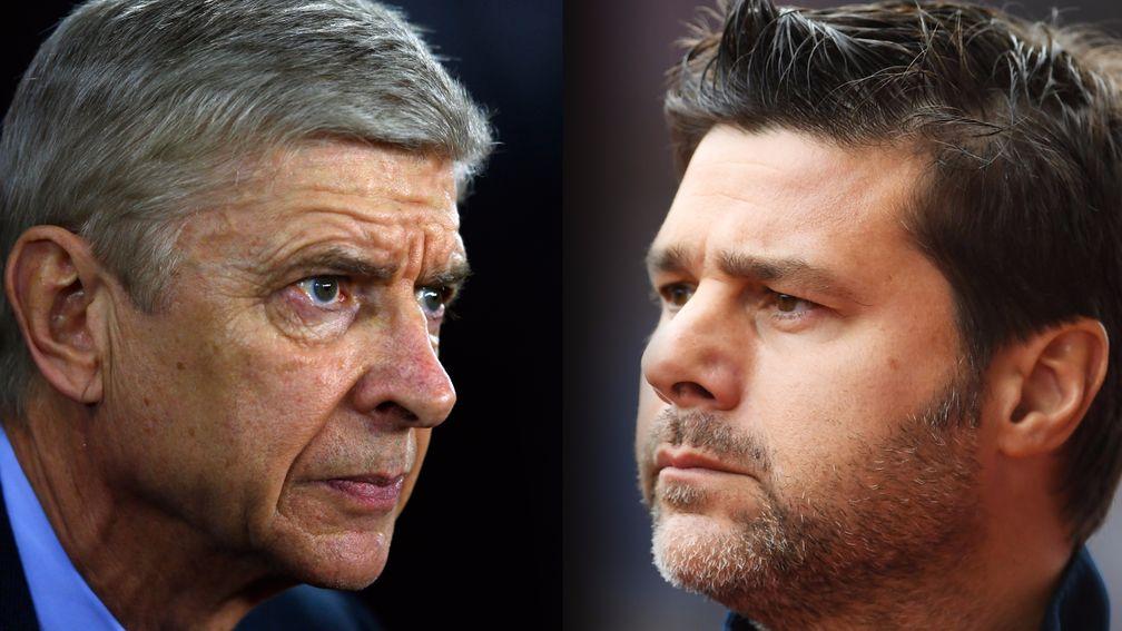 Arsenal manager Arsene Wenger takes on Tottenham's Mauricio Pochettino