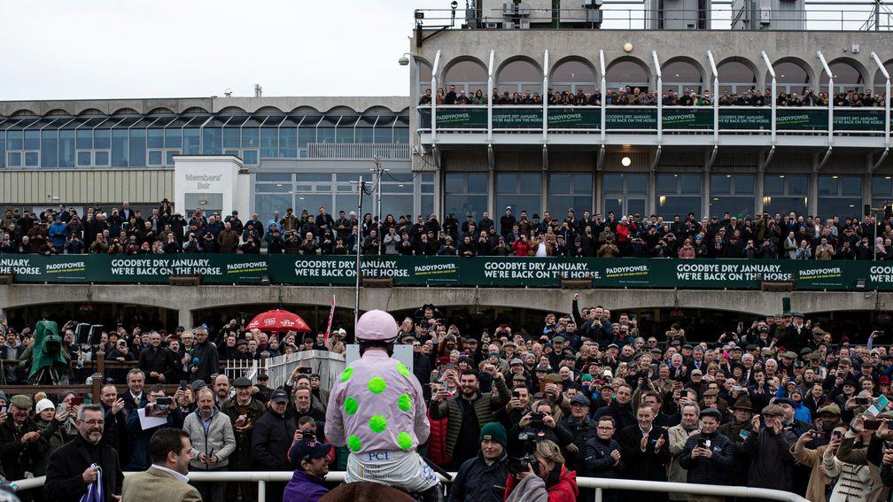 Faugheen and Ruby Walsh return to a rapturous reception after winning the 2020 Flogas Novice Chase at Leopardstown
