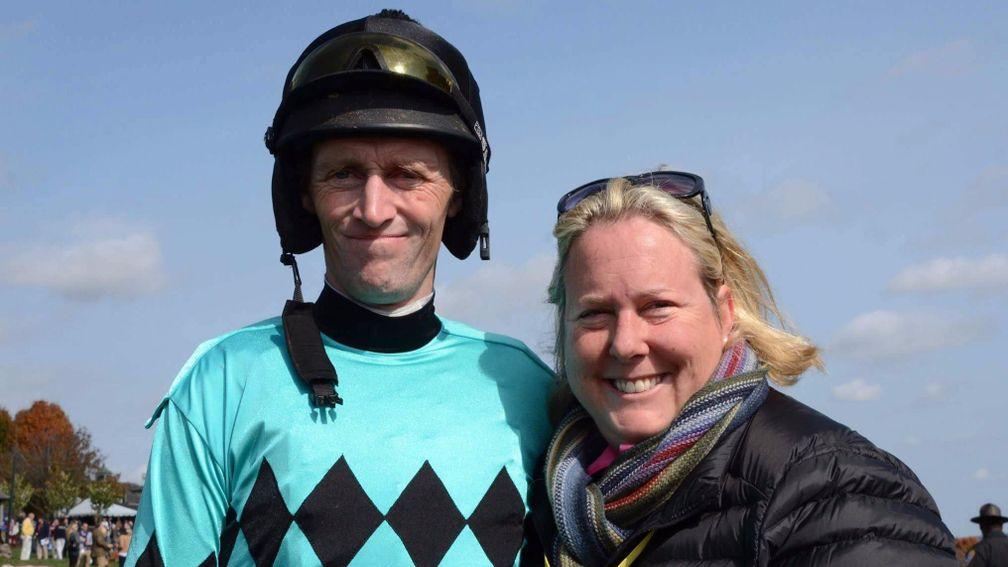 Paddy Young and wife Leslie: US-based jump jockey suffered head injuries in a fall at the weekend