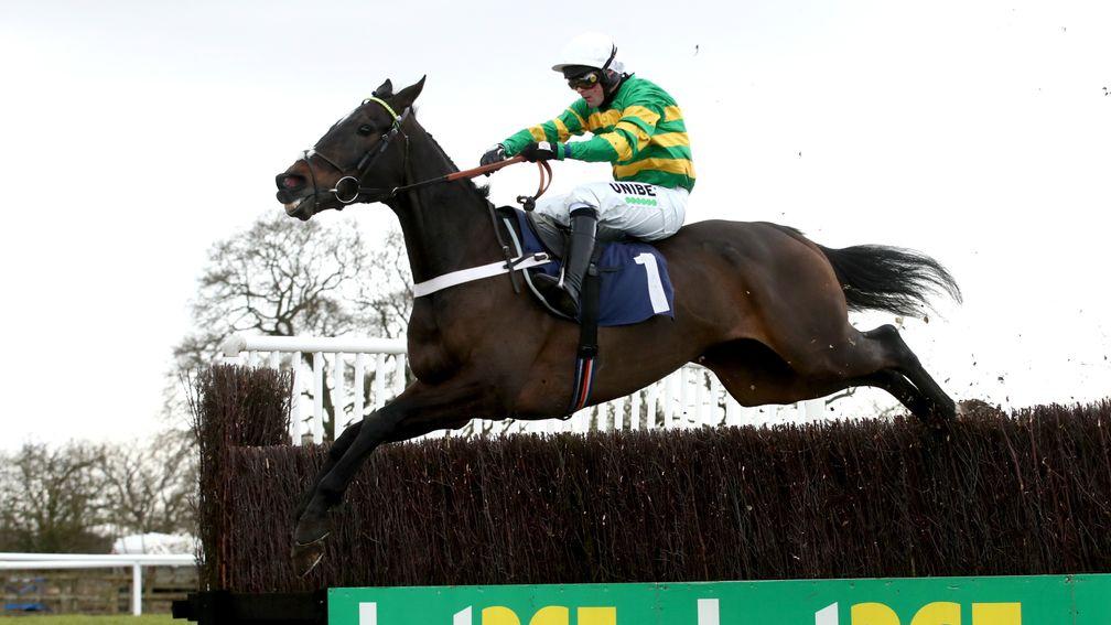 WETHERBY, ENGLAND - FEBRUARY 17: Chantry House ridden by Nico de Boinville clears a fence on their way to winning the Bet At racingtv.com Novices' Chase at Wetherby Racecourse on February 17, 2021 in Wetherby, England. (Photo by Pool/Getty Images)
