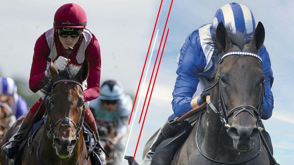 Baaeed (right) faces six rivals in the Juddmonte International, including Mishriff (left)