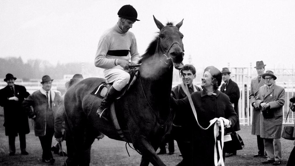 Arkle (Pat Taaffe) is led in at Ascot by his owner Anne, Duchess of Westminster