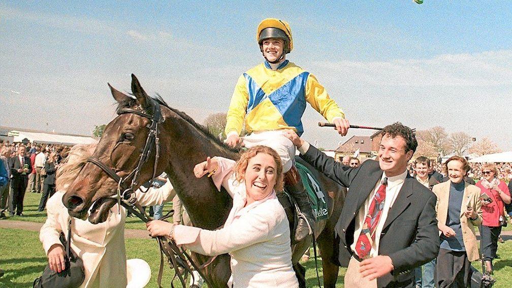 Imperial Call with Ruby Walsh being led in by Sinead O'Sullivan with Ray Hurley on right at Punchestown