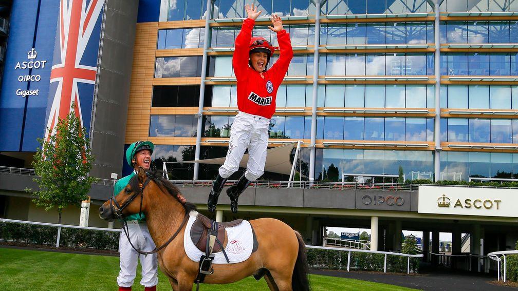 Frankie Dettori takes his son Rocco to new heights at Ascot Racecourse  ahead of them both riding at Olympia,The London International Horse Show.  Frankie  is looking to  retain his title in the Markel Champions Challenge in aid of the Injured Jockeys Fun