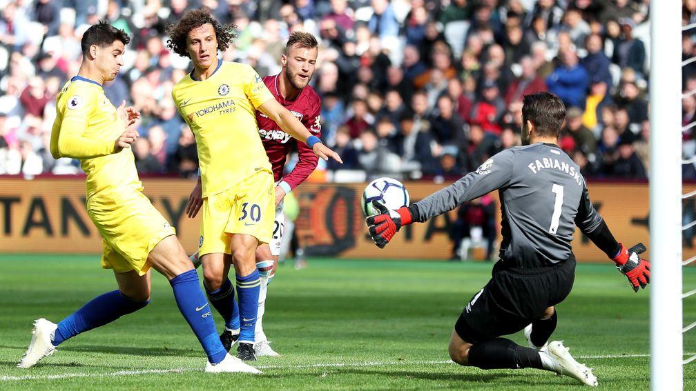 West Ham keeper Lukasz Fabianski saves from Chelsea's Alvaro Morata