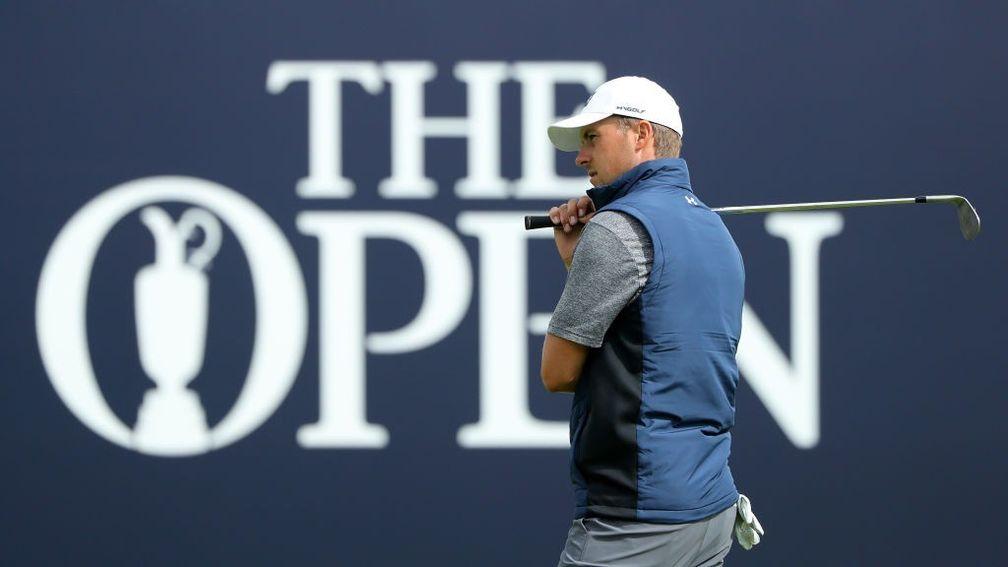 Jordan Spieth looks on during a practice round at Royal Portrush