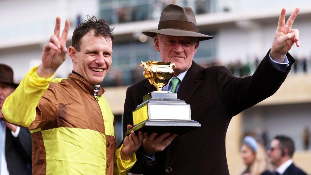 Willie Mullins and Paul Townend pose with the Boodles Cheltenham Gold Cup