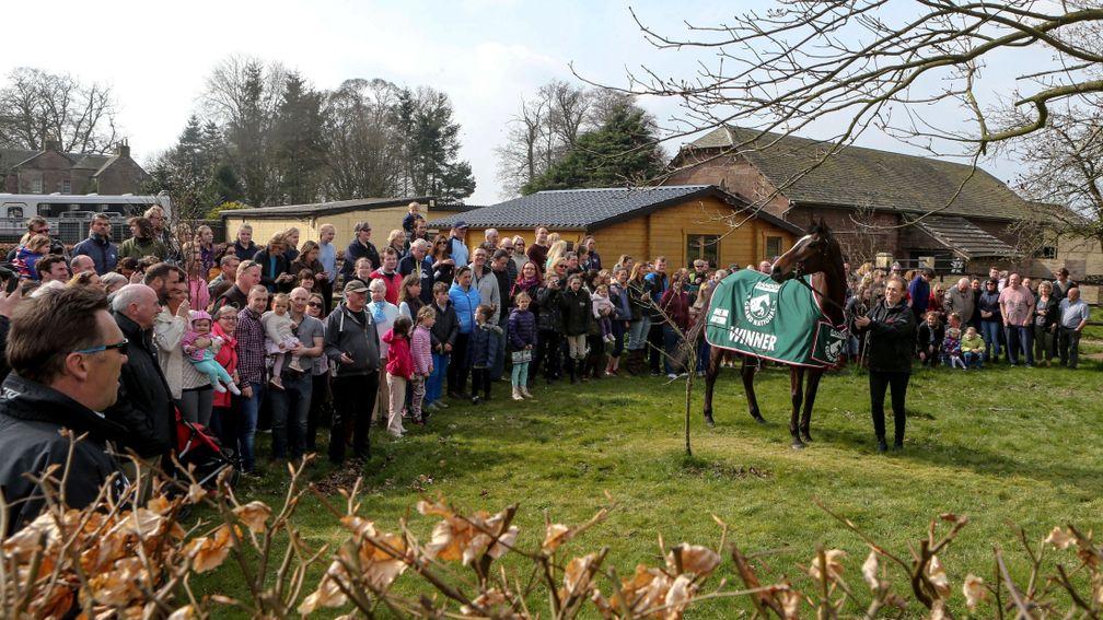 Crowds gather to welcome home One For Arthur following his Grand National triumph