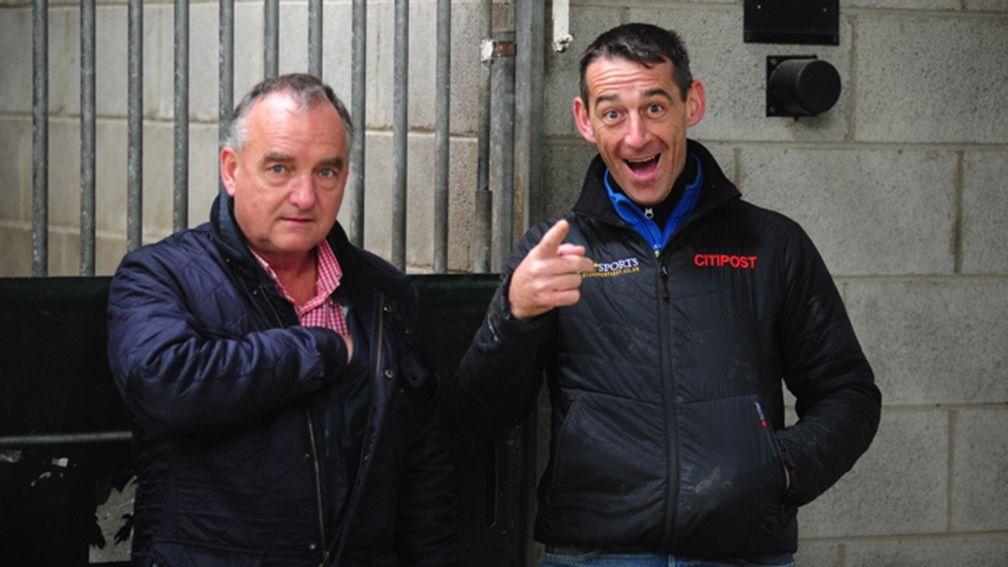 Talent spotters: Peter Vaughan (left) and an animated Davy Russell at Tattersalls