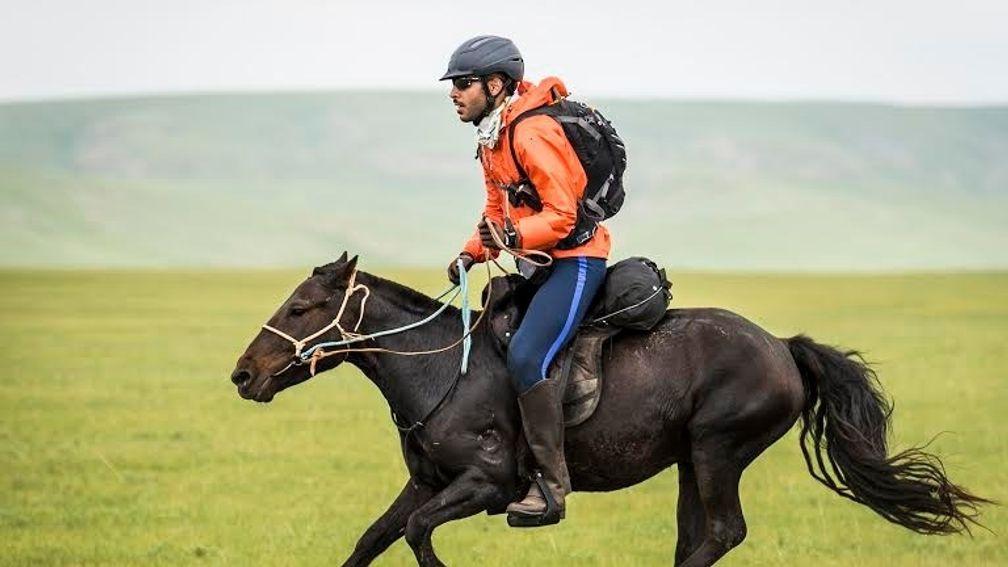 Sheikh Fahad Al Thani in action before his enforced withdrawal from the gruelling Mongol Derby