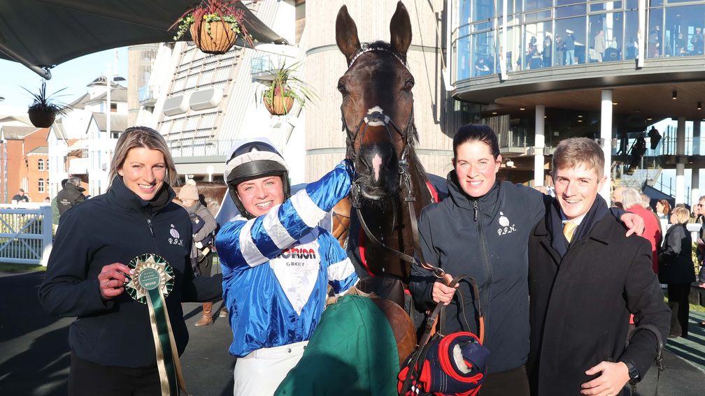 Frodon and Bryony Frost with winning connections in the Aintree winner's enclosure