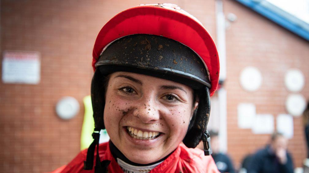 Bryony Frost after winning on This Breac in the 2m handicap chaseLeicester 13.2.20 Pic: Edward Whitaker