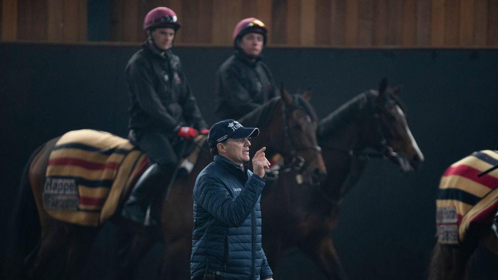 Aidan O'Brien issues instructions to his work-riders