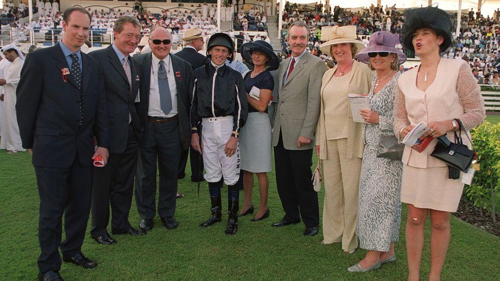 The team behind One Won One pictured at Nad Al Sheba in 2001 - Morgan is centre, next to jockey Johnny Murtagh