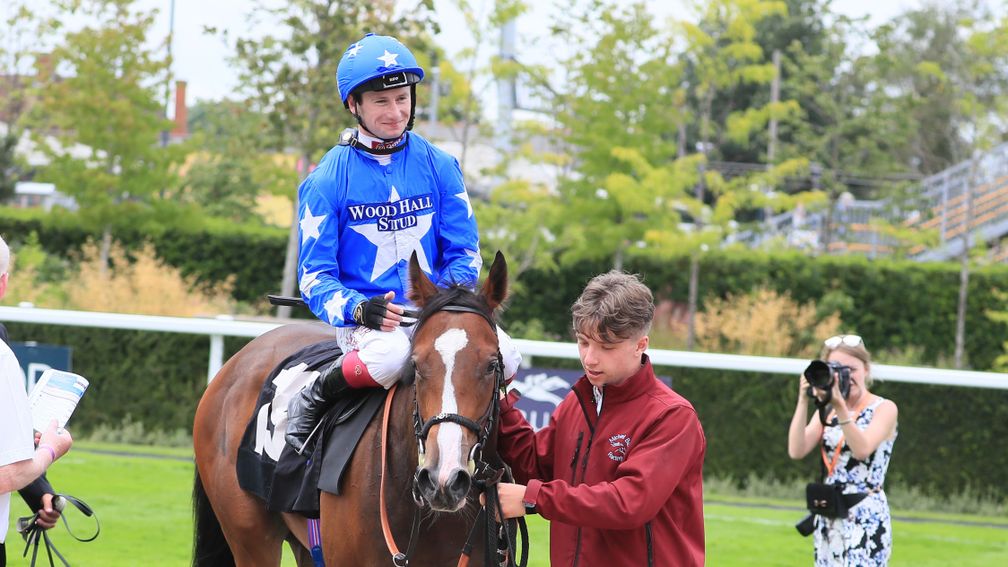 Tardis is led back in after winning the St Hugh's Stakes at Newbury