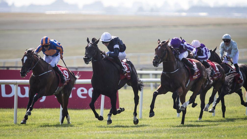 Dee Ex Bee (right) is no threat to the principals in the Dubai Duty Free Irish Derby
