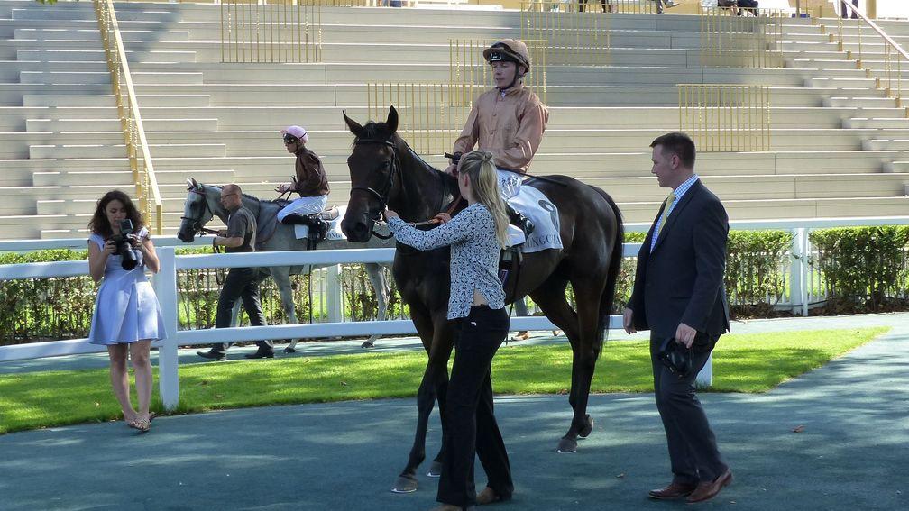Mrs Sippy and Jamie Spencer return to the Longchamp winner's enclosure after Wednesday's Listed success
