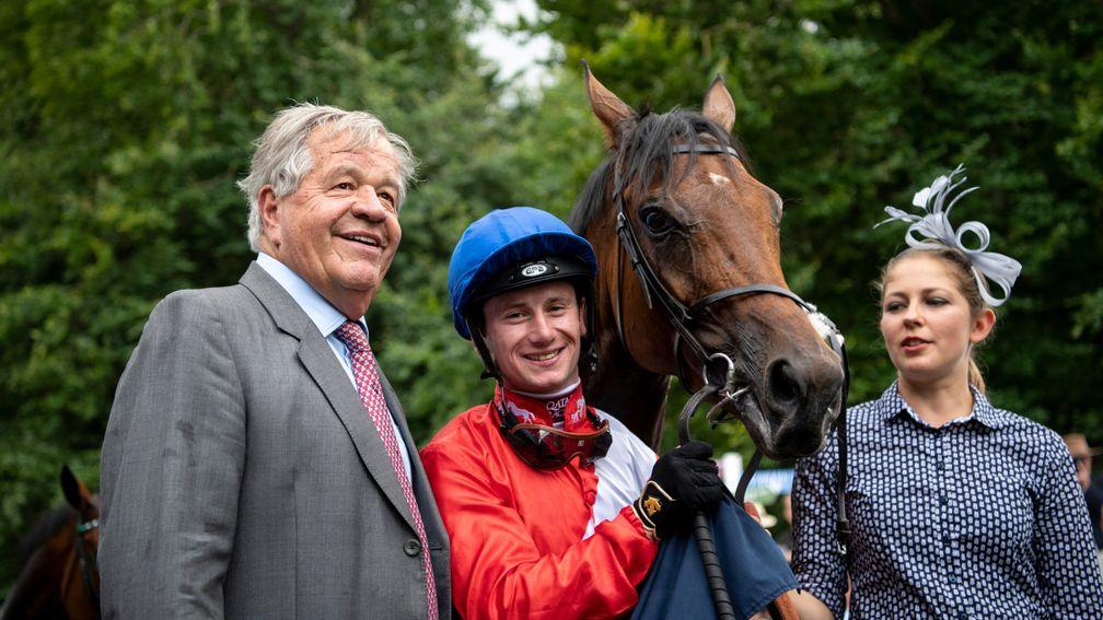 Sir Michael Stoute and Oisin Murphy are all smiles after victory for Veracious