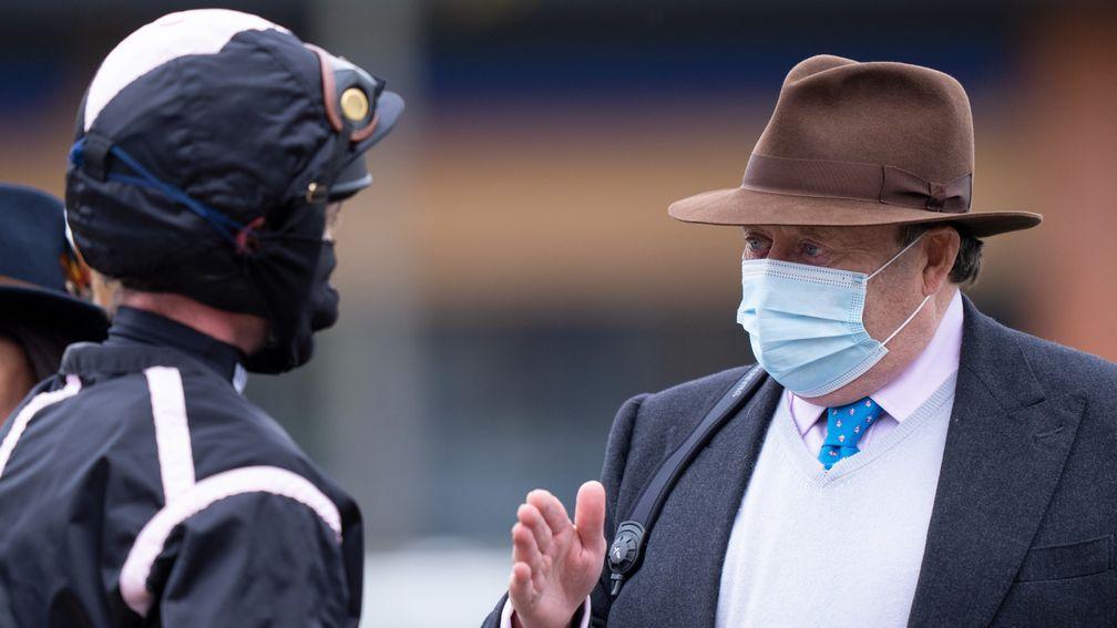 A masked Nicky Henderson at Newbury on Wednesday