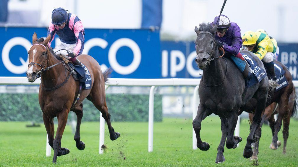 Via Sistina (left) is run down by King Of Steel in the final stages of the Champion Stakes at Ascot 