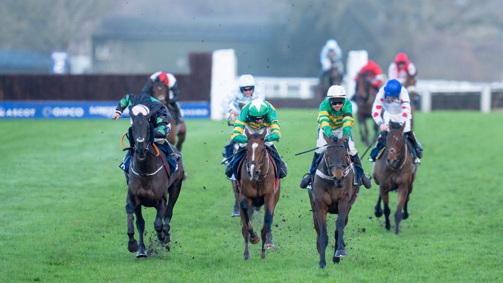 Honesty Policy (centre): may have had to give best to Impose Toi (right) and Strong Leader at Ascot but can turn the tables at Cheltenham