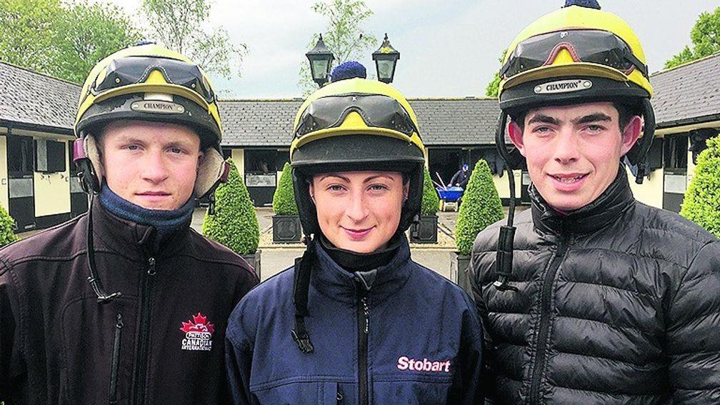 Nicola Currie (centre) with Finley Marsh and Stephen Cummins, fellow apprentices at the Richard Hughes yard