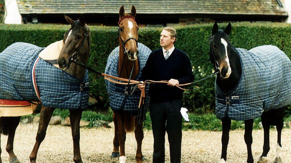 Kim Bailey with his three best horses: Gold Cup winner Master Oats (left), Grand National hero Mr Frisk and Champion Hurdle victor Alderbrook (right)