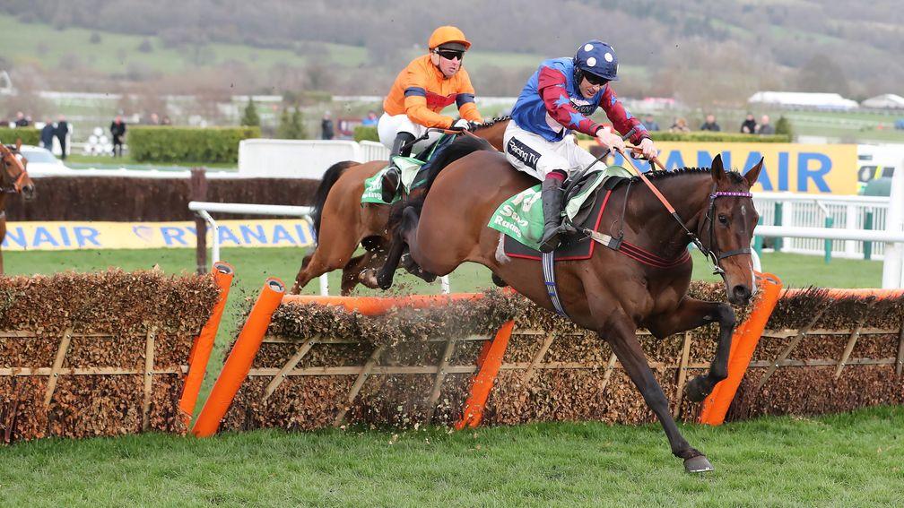 Paisley Park (Aidan Coleman) clears the last ahead of Sam Spinner in last year's Sun Racing Stayers' Hurdle at Cheltenham