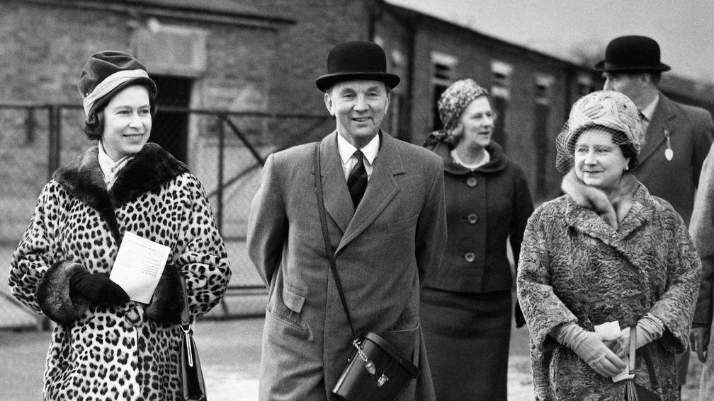 Trainer Peter Cazalet accompanies the Queen and the Queen Mother
