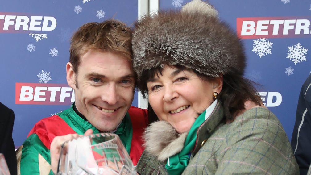 Caroline Tisdall and Tom Scudamore after Vieux Lion Rouge's first Becher win