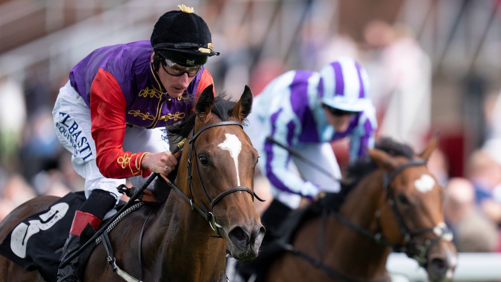Love Affairs (Adam Kirby) wins the 6f Fillies' NurseryGoodwood 6.9.22 Pic: Edward Whitaker