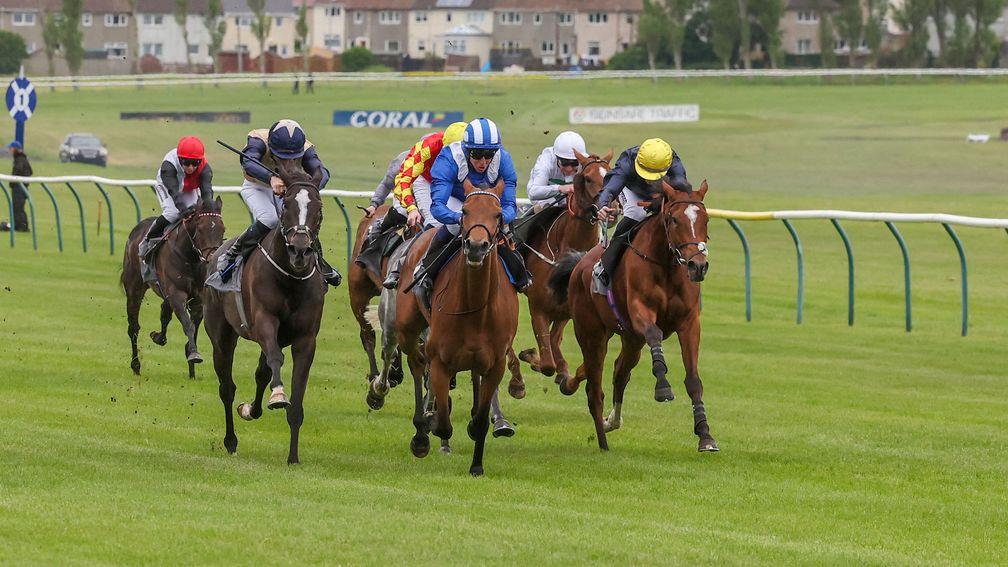 Al Husn (blue and white cap): was an impressive winner of the Rothesay Stakes at Ayr