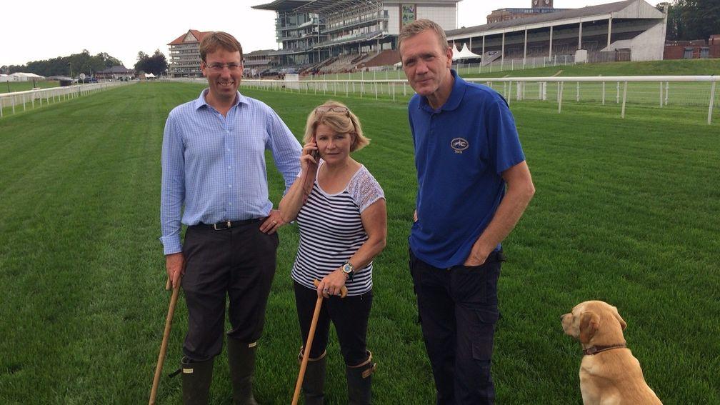 William Derby, Anthea Morshead and Adrian Kay complete their Tuesday afternoon walk of the Knavesmire