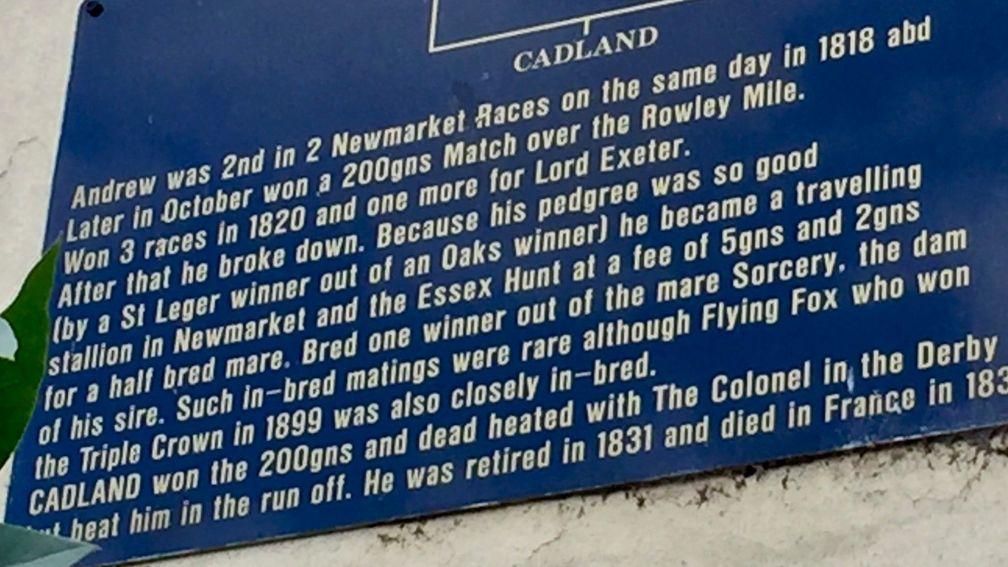Detail of a plaque outside Cadland Stables