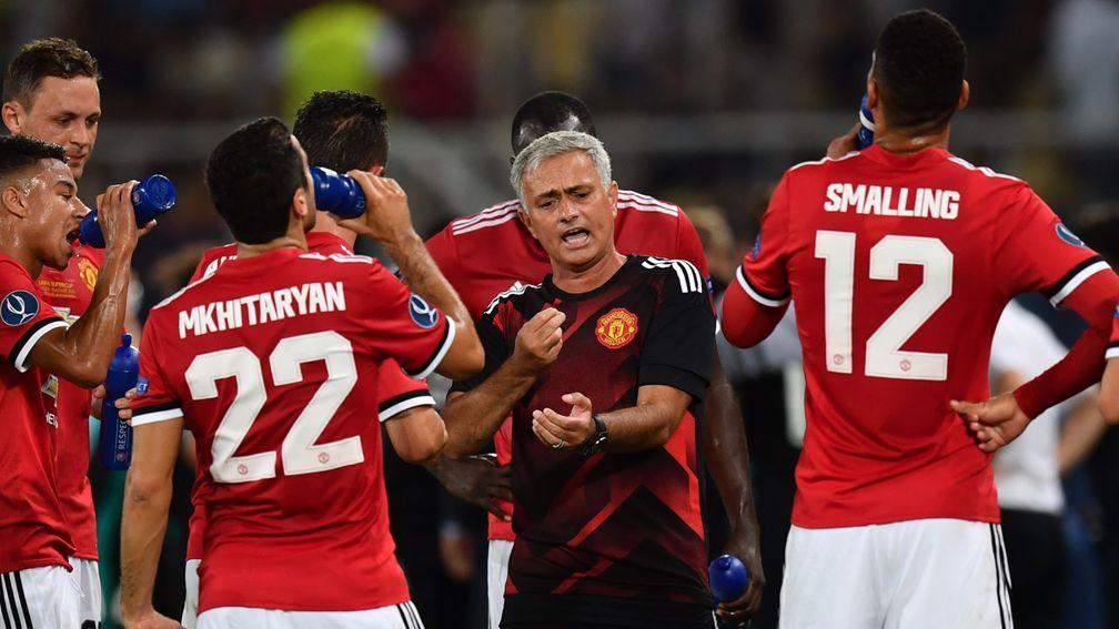 United boss Jose Mourinho gives his team instructions