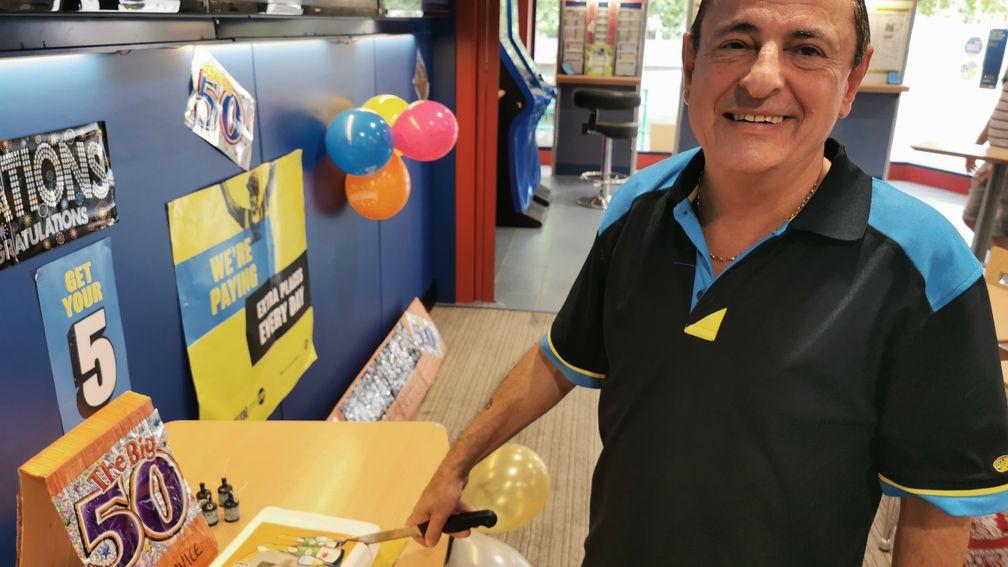 Robert Gorvett celebrates 50 years at William Hill on Sunday - he started at 15 delivering mail to William Hill himself 'it was like meeting God'