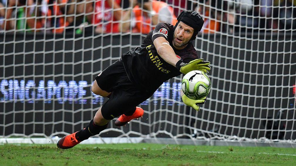 Arsenal goalkeeper Petr Cech is more comfortable using his hands than his feet