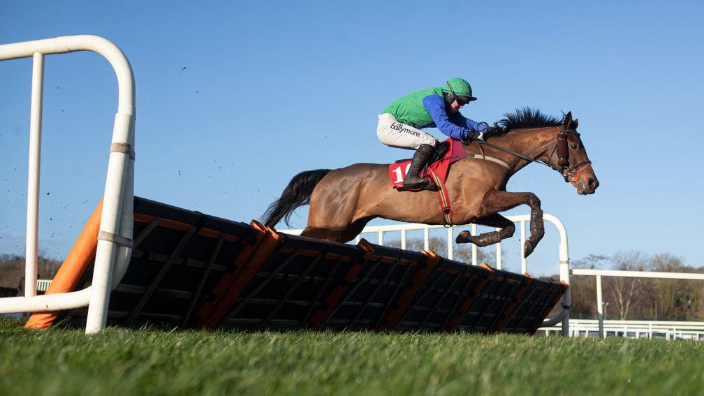 Rebel Early and Darragh O'Keeffe jump the last en route to landing the feature 2m4f handicap hurdle at Cork