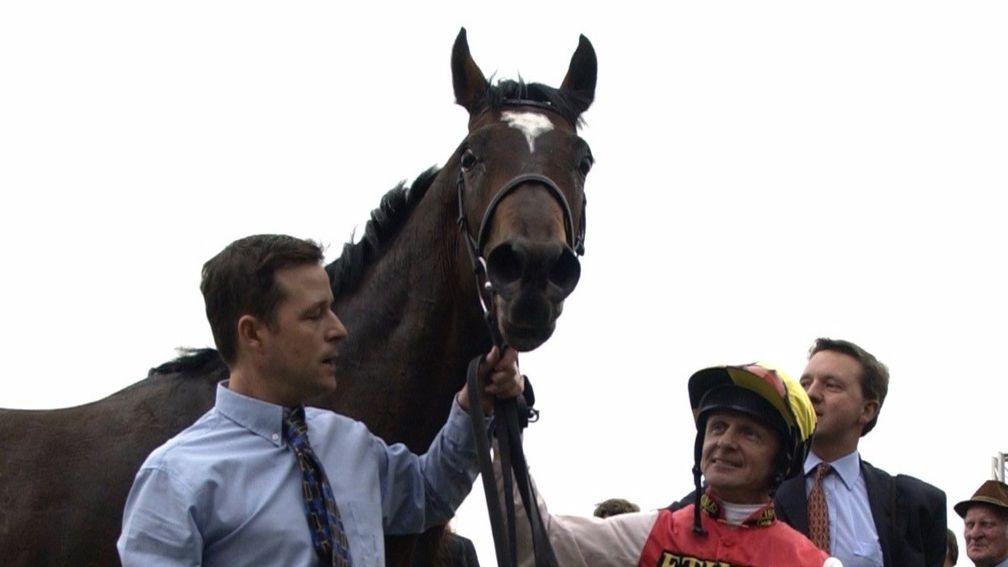 Tim Easterby (right) and jockey Kevin Darley with Bollin Eric in the Doncaster winner's enclosure
