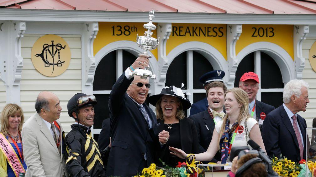 Veteran partnership: legendary trainer D Wayne Lukas and jockey Gary Stevens after winning the Preakness with Oxbow in 2013
