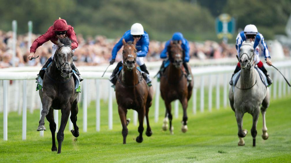 Roaring Lion (Oisin Murphy) races clear to win the Juddmonte International by three and a quarter lengths