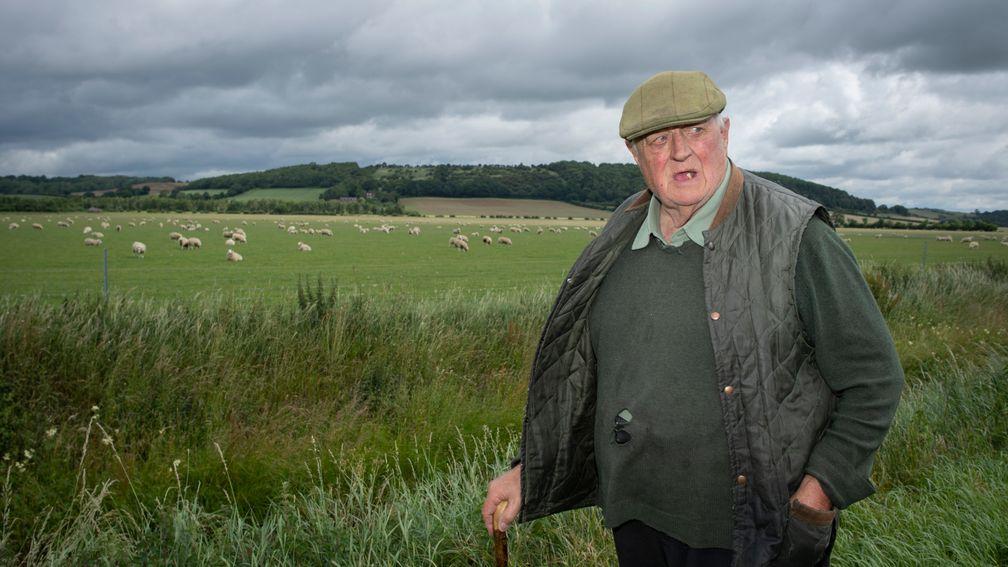 Legendary racehorse trainer and farmer Mick Easterby with his sheep at New House Farm in Sheriff Hutton near York Pic: Edward Whitaker 30.6.20