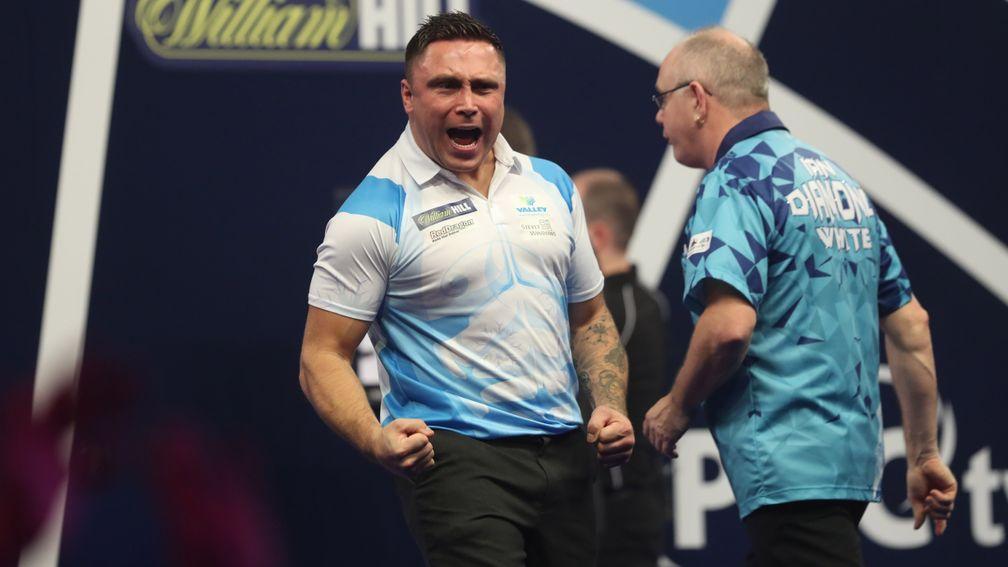 Gerwyn Price reacts during his match against Ian White