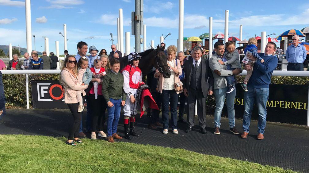 Connections of Spruce Meadows celebrate after his win in the Irish Stallion Farms EBF Red God Handicap at Dundalk