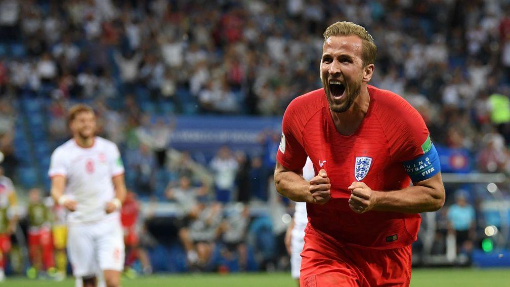 England's Harry Kane celebrates his winning goal in the World Cup game against Tunisia