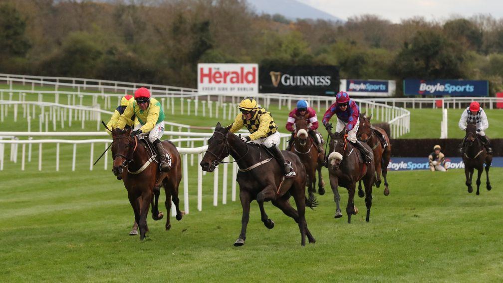 Paul Townend (centre) suddenly swerves to his right at Punchestown last month