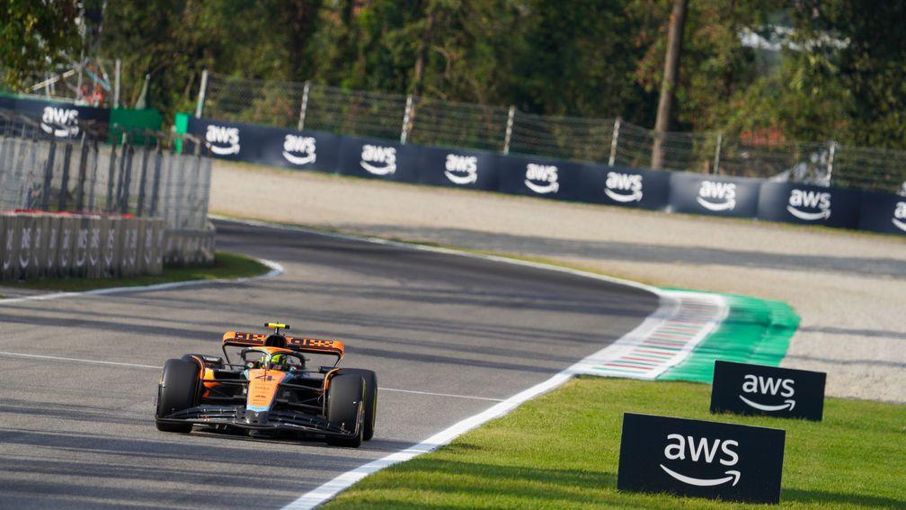 Lando Norris charges round the Monza circuit in qualifying