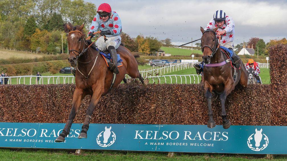 SOUNDS RUSSIAN Ridden by Callum Bewley (Left) wins at KELSO 22/10/22Photograph by Grossick Racing Photography 0771 046 1723