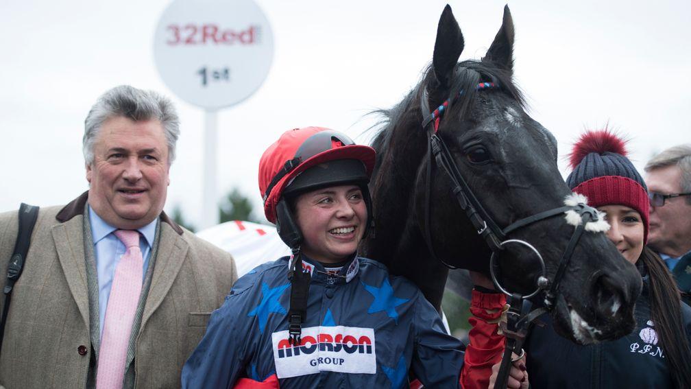Frost and Nicholls with Black Corton after their Grade 1 Kauto Star Novices' Chase victory at Kempton on Boxing Day